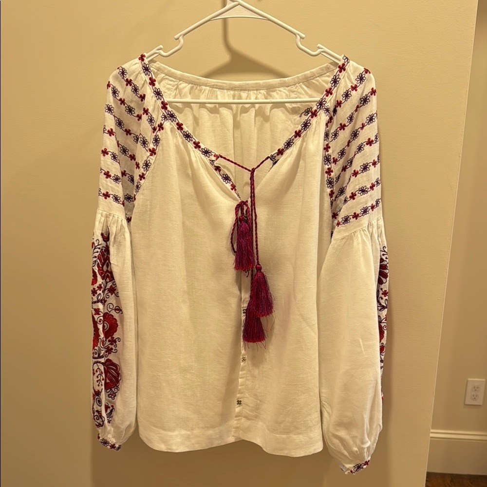 VYSHYVANKA Embroidered Boho Blouse - White, Red, purple
